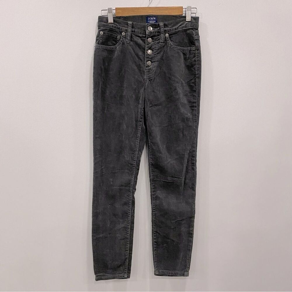 J.CREW 26x27 Gray 9” High Rise Skinny Straight Soft Corduroy Pants Button Fly